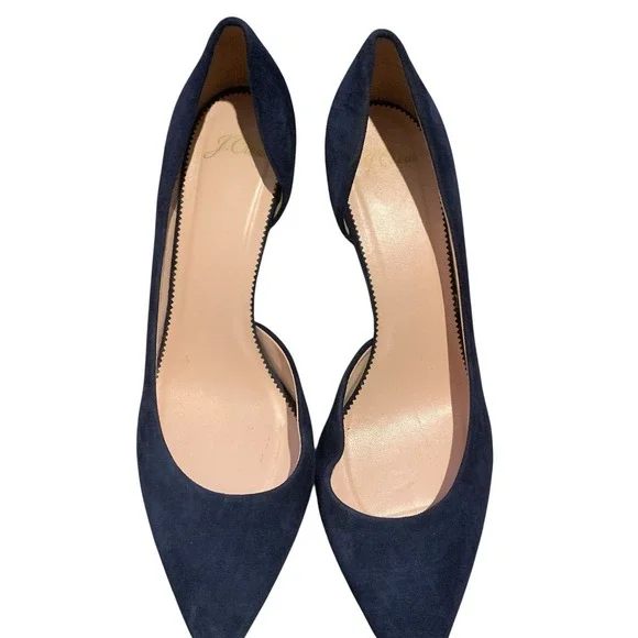 J. Crew Navy Suede D'Orsay Pointed Toe Pumps Made in Italy Size 12 Quiet Luxury
